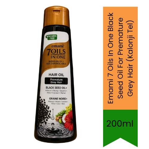 Emami 7 Oils In One Black Seed Oil For Premature Grey Hair (Kalonji Tel) | 200ml - Premium Pure Herbal Oil for Scalp Care & Natural Hair Retention | Delivers Deep Nourishment, Shine & Root Strength | South Africa | India Bazaar