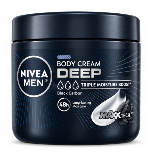 NIVEA Men Deep Body Cream | 400ml - Premium Deep Impact Moisture Care | Black Carbon Freshness & 48H Hydration | South Africa | India Bazaar