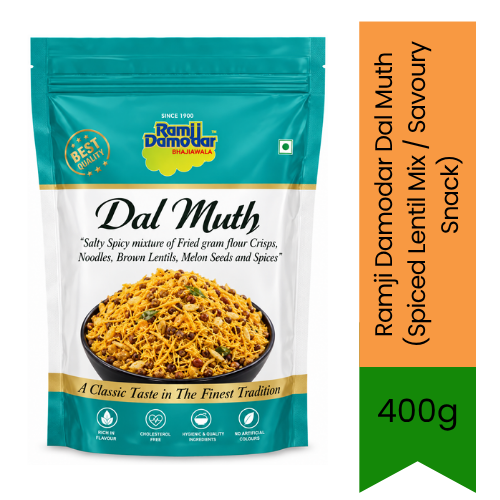Ramji Damodar Dal Muth (Spiced Lentil Mix / Savoury Snack) | 400g - Premium Crunchy Namkeen | Traditional Spiced Fried Lentil & Sev Snack | South Africa | India Bazaar