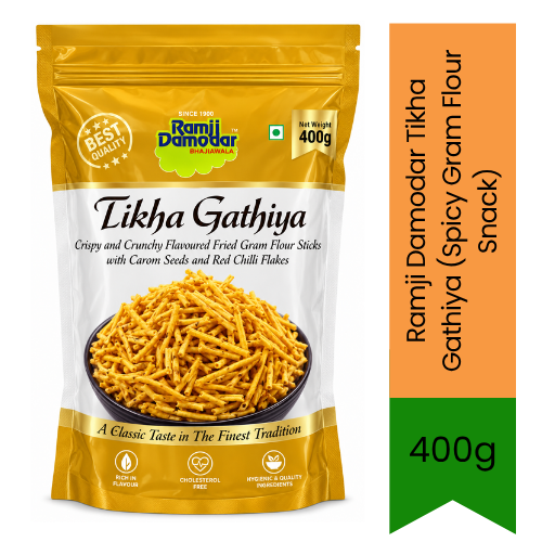 Ramji Damodar Tikha Gathiya (Spicy Gram Flour Snack) | 400g - Premium Crunchy Namkeen | Traditional Spicy & Crisp Gujarati Snack | South Africa | India Bazaar