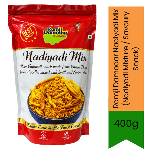 Ramji Damodar Nadiyadi Mix (Nadiyadi Mixture / Savoury Snack) | 400g - Premium Crunchy Namkeen | Authentic Sweet & Spicy Gujarati Mix | South Africa | India Bazaar