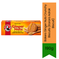 Bakers Ginger Nuts Crunchy Biscuits (Karara Adrak Biscuit) | 190g - Hard-Baked Snap, Spicy Ginger Warmth | Perfect for Dipping in Hot Milk, Tea & Soothing Stomach | South Africa | India Bazaar