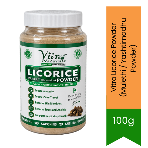 Vitro Licorice Powder (Mulethi / Yashtimadhu Powder) | 100g - Organic Ayurvedic Supplement | Supports Respiratory, Digestive & Throat Health | South Africa | India Bazaar