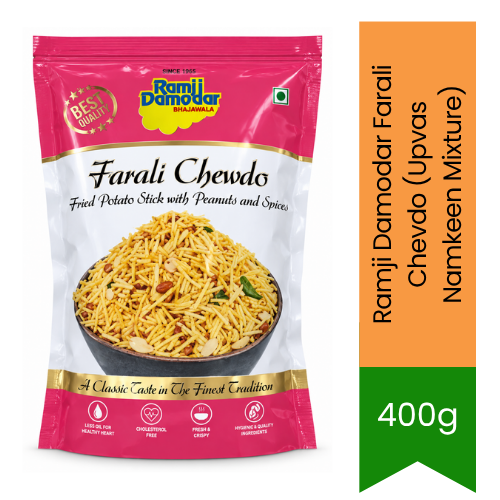 Ramji Damodar Farali Chevdo (Upvas Namkeen Mixture) | 400g - Traditional Fasting Snack | Crispy Potato Flakes, Nuts, Sweet & Savory Taste | South Africa | India Bazaar