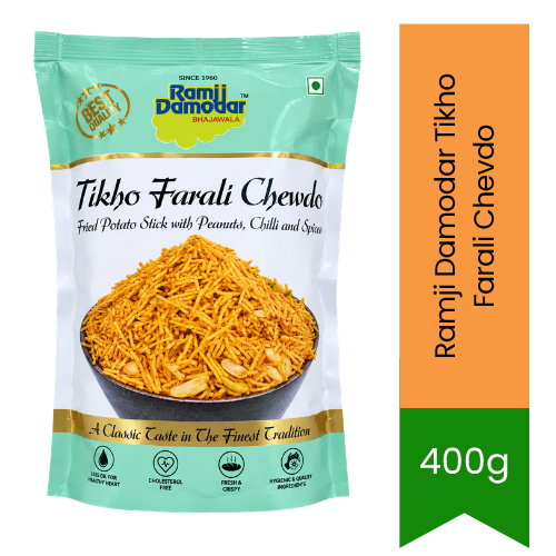 Ramji Damodar Tikho Farali Chevdo (Spicy Fasting Snack Mixture) | 400g - Traditional Upvas Namkeen | Crispy Potato Flakes, Spices & Bold Savory Taste | South Africa | India Bazaar