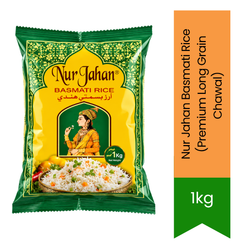 Nur Jahan Basmati Rice (Premium Long Grain Chawal) - Selected Slender Grain for Fluffy Everyday Steamed Rice & Pulaos, Non-Sticky Light Texture | South Africa | India Bazaar