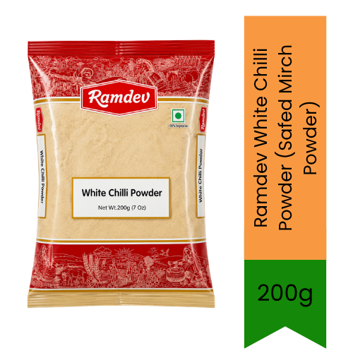 Ramdev White Chilli Powder (Safed Mirch Powder) | 200g - Premium Pure White Pepper Powder for White Gravies, Soups & Salads | Delivers Subtle Spicy Heat & Rich Flavor | South Africa | India Bazaar