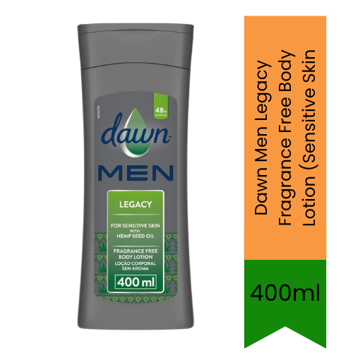 Dawn Men Legacy Fragrance Free Body Lotion (Sensitive Skin) | 400ml - Premium Pure Fast Absorbing Lotion for Sensitive Skin Care & Hydration | Delivers Smooth Skin & Long Comfort | South Africa | India Bazaar