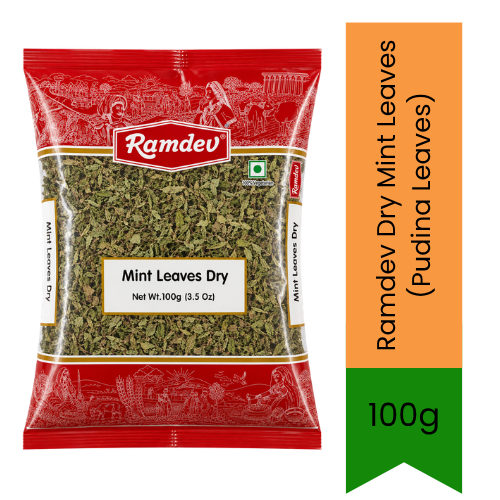 Ramdev Dry Mint Leaves (Pudina Leaves) - Premium Pure Dried Mint Leaves for Chutney, Tea, Raita & Refreshing