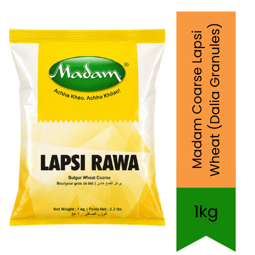 Madam Coarse Lapsi Wheat (Dalia Granules) | 1kg - Premium Pure Broken Wheat Granules for Sweet Lapsi, Porridge & Khichdi | Delivers Wholesome Fiber & Authentic Taste | South Africa | India Bazaar