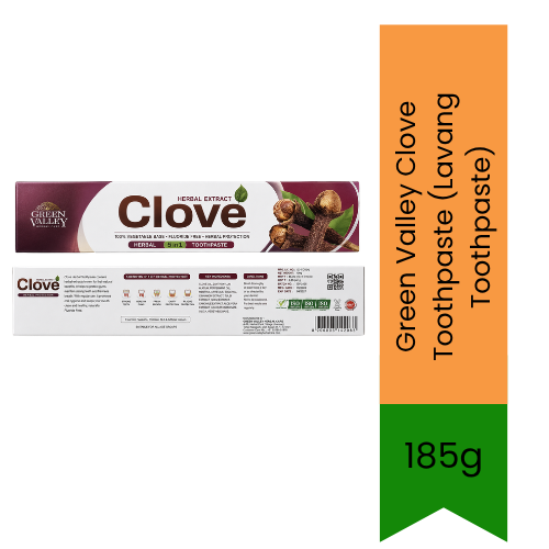 Green Valley Clove Toothpaste (Lavang Toothpaste) | 185g - Premium Pure Clove Oil Toothpaste for Strong Teeth, Gum Care & Cavity Protection | Delivers Fresh Breath & Natural Defense | South Africa | India Bazaar