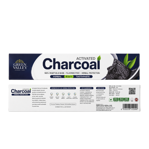 Green Valley Charcoal Toothpaste (Koyla Toothpaste) | 185g - Premium Pure Activated Charcoal Toothpaste for Whitening, Stain Removal & Gum Care | Delivers Fresh Breath & Natural Defense | South Africa | India Bazaar
