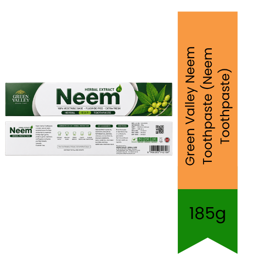 Green Valley Neem Toothpaste (Neem Toothpaste) | 185g - Premium Pure Neem Toothpaste for Strong Teeth, Gum Care & Cavity Protection | Delivers Fresh Breath & Natural Defense | South Africa | India Bazaar