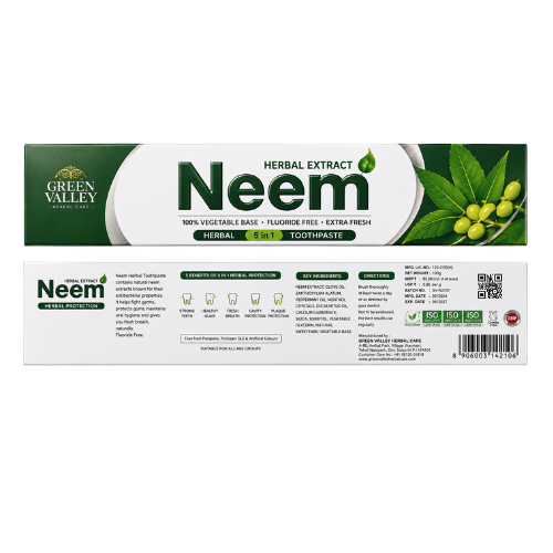 Green Valley Neem Toothpaste (Neem Toothpaste) | 185g - Premium Pure Neem Toothpaste for Strong Teeth, Gum Care & Cavity Protection | Delivers Fresh Breath & Natural Defense | South Africa | India Bazaar
