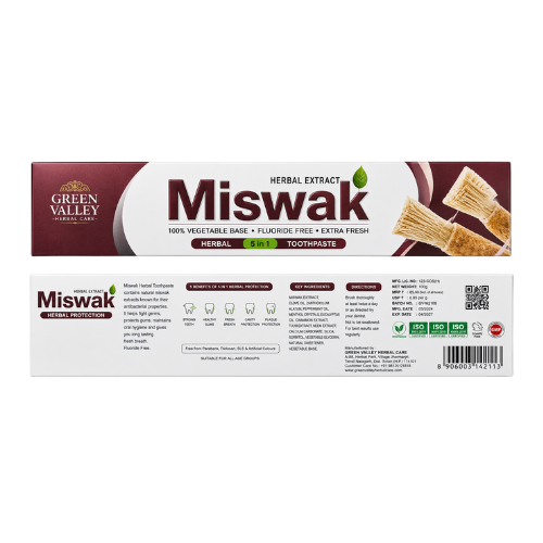 Green Valley Miswak Toothpaste (Meswak Toothpaste) | 185g - Premium Pure Miswak Toothpaste for Strong Teeth, Gum Care & Cavity Protection | Delivers Fresh Breath & Natural Defense | South Africa | India Bazaar