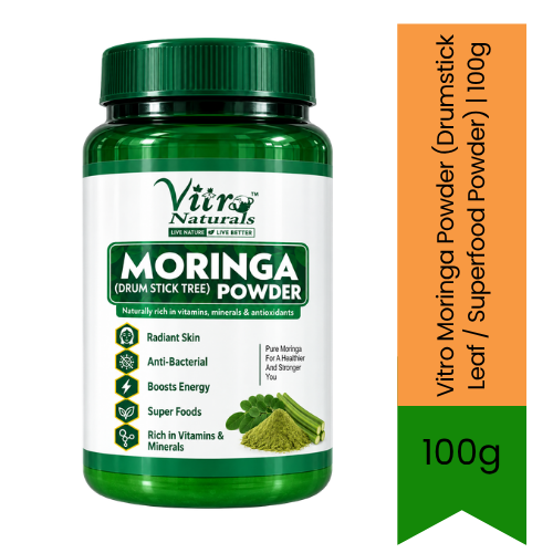 Vitro Moringa Powder (Drumstick Leaf / Superfood Powder) | 100g - Organic Ayurvedic Supplement | Rich in Antioxidants, Vitamins & Energy Boost | South Africa | India Bazaar