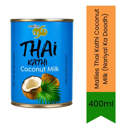 Mallies Thai Kathi Coconut Milk (Nariyal Ka Doodh) | 400ml - Premium Pure Coconut Milk for Thai Curries, Soups, Desserts & Rice | Delivers Rich Creamy Flavor & Texture | South Africa | India Bazaar