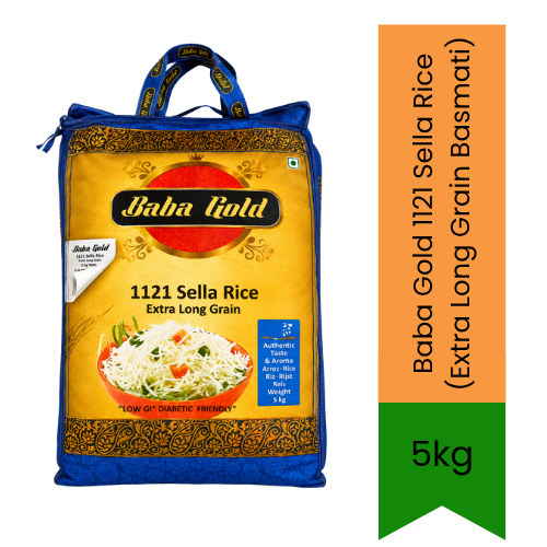Baba Gold 1121 Sella Rice (Extra Long Grain Basmati) | 5kg - Premium Pure Parboiled Rice for Biryani, Pulao & Feast Dishes | Delivers Non-Sticky Aromatic Grains & Taste | South Africa | India Bazaar