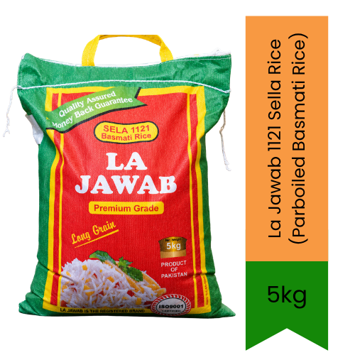 La Jawab 1121 Sella Rice (Parboiled Basmati Rice) | 5kg - Premium Pure Extra Long Grain Rice for Biryani, Pulao & Feast Dishes | Delivers Non-Sticky Fluffy Grains & Taste | South Africa | India Bazaar