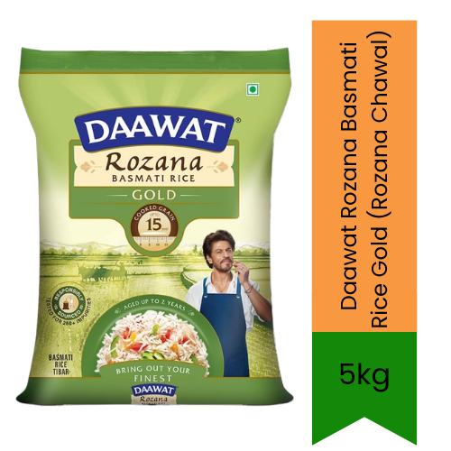 Daawat Rozana Basmati Rice Gold (Rozana Chawal) | 5kg - Premium Pure Daily Long Grain Basmati Rice for Biryani, Pulao & Everyday Meals | Delivers Non-Sticky Aromatic Grains & Taste | South Africa | India Bazaar