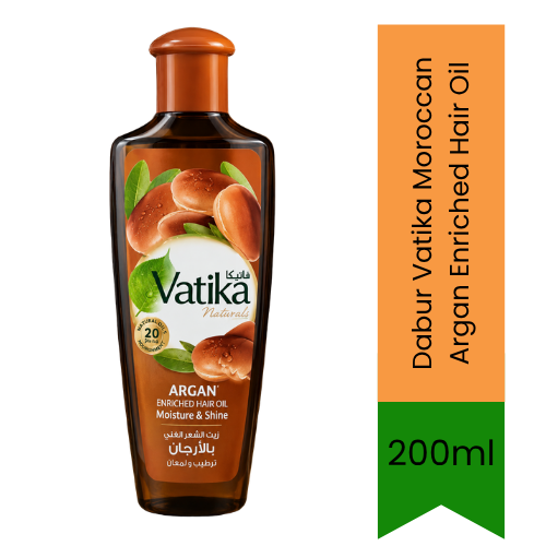 Dabur Vatika Moroccan Argan Enriched Hair Oil | 200ml - Ultra-Light Non-Sticky Gloss Polish Fluid for Instantly Smoothing Wild Unruly Frizzy Flyaways | South Africa | India Bazaar