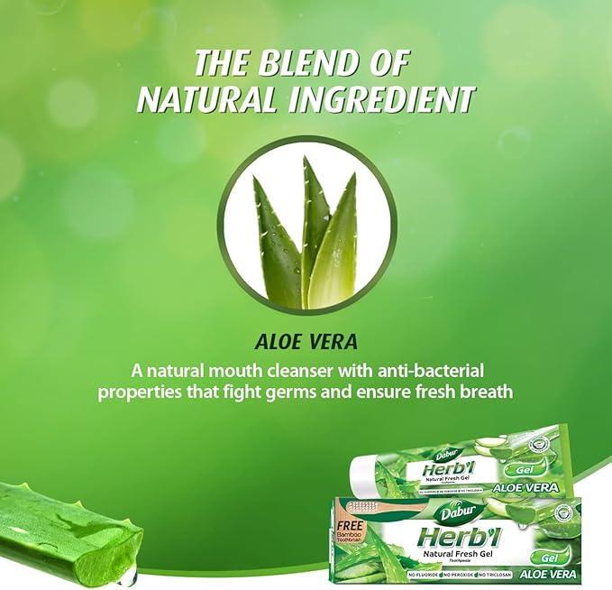 Dabur Herbal Natural Fresh Gel Toothpaste Aloe Vera 150g_Toothbrush Free