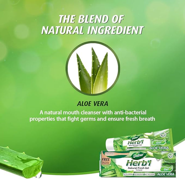 Dabur Herbal Natural Fresh Gel Toothpaste Aloe Vera 150g_Toothbrush Free|BB:NOV.2026