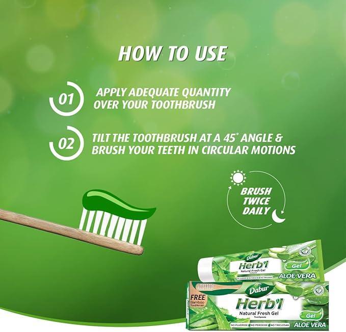 Dabur Herbal Natural Fresh Gel Toothpaste Aloe Vera 150g_Toothbrush Free
