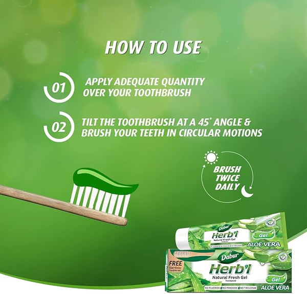 Dabur Herbal Natural Fresh Gel Toothpaste Aloe Vera 150g_Toothbrush Free|BB:NOV.2026