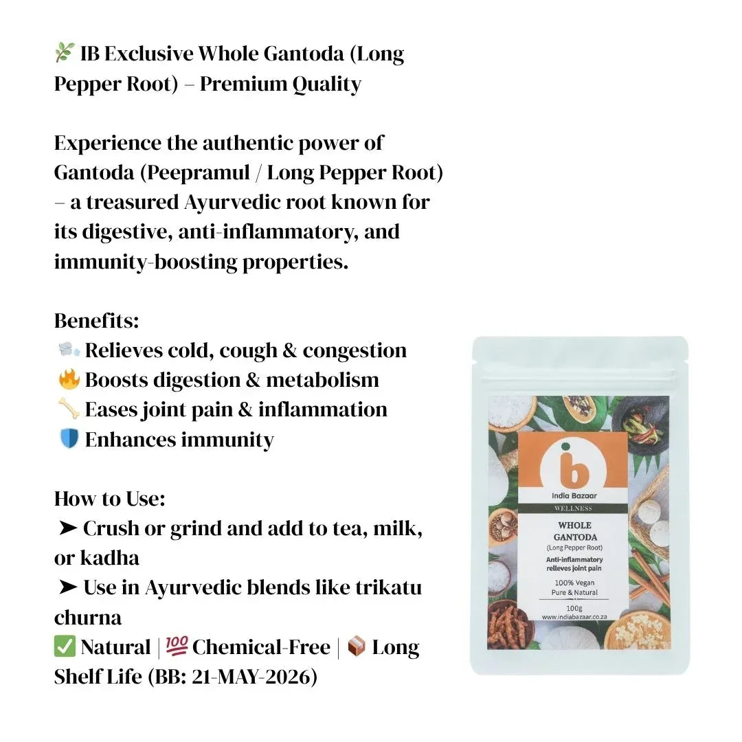 IB Wellness Whole Gantoda Long Pepper Root Pods (Ganthoda / Pipramul) | Standard Pack - Ayurvedic Digestive & Joint Pain Relief Herb for Making Winter Teas & Healing Herbal Powders | South Africa | India Bazaar
