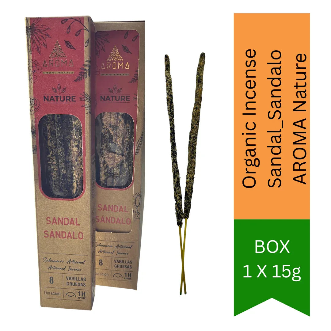 Organic Incense Sandal Sandalo Aroma Nature (Chandan Agarbatti) | 8 Sticks (1-Hour Burn) - Traditional Holy Sandalwood Fragrance for Daily Puja, Deep Focus & Stress Relief | South Africa | India Bazaar