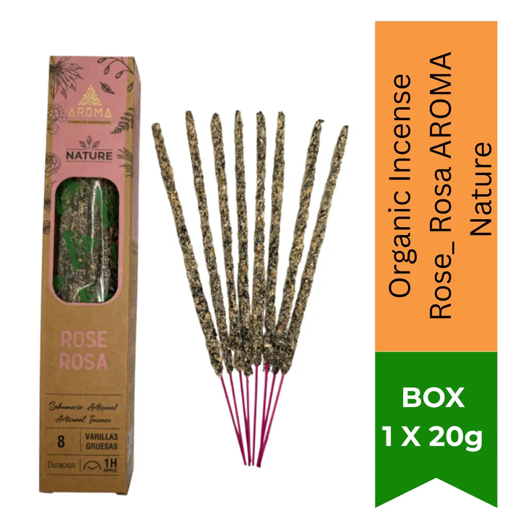 Organic Incense Rose Rosa Aroma Nature (Gulab Agarbatti) | 8 Sticks (1-Hour Burn) - Romantic Floral Luxury Air Freshener for Home Ambience, Relaxation & Puja | South Africa | India Bazaa