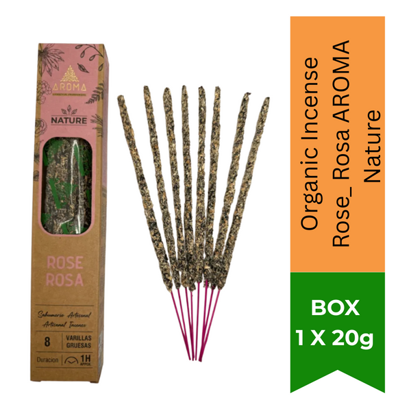 Organic Incense Rose_ Rosa AROMA Nature - 8 sticks 1h duration