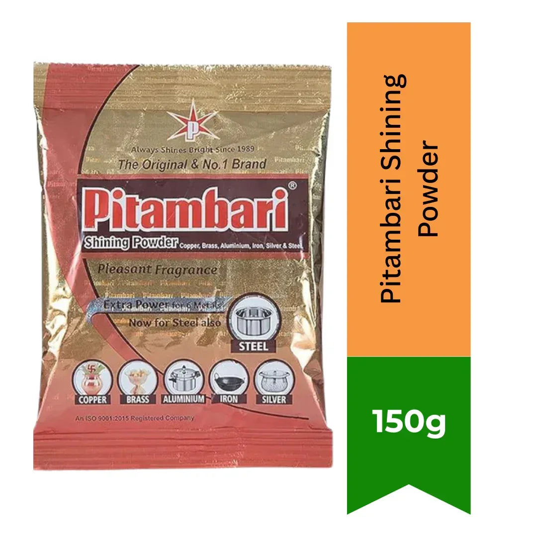 Pitambari Shining Powder (Metal Cleaner) | 200g - Fast-Acting Specialized Detergent Formulation for Polishing Brass, Copper, Bronze Puja Idols & Diyas | South Africa | India Bazaar