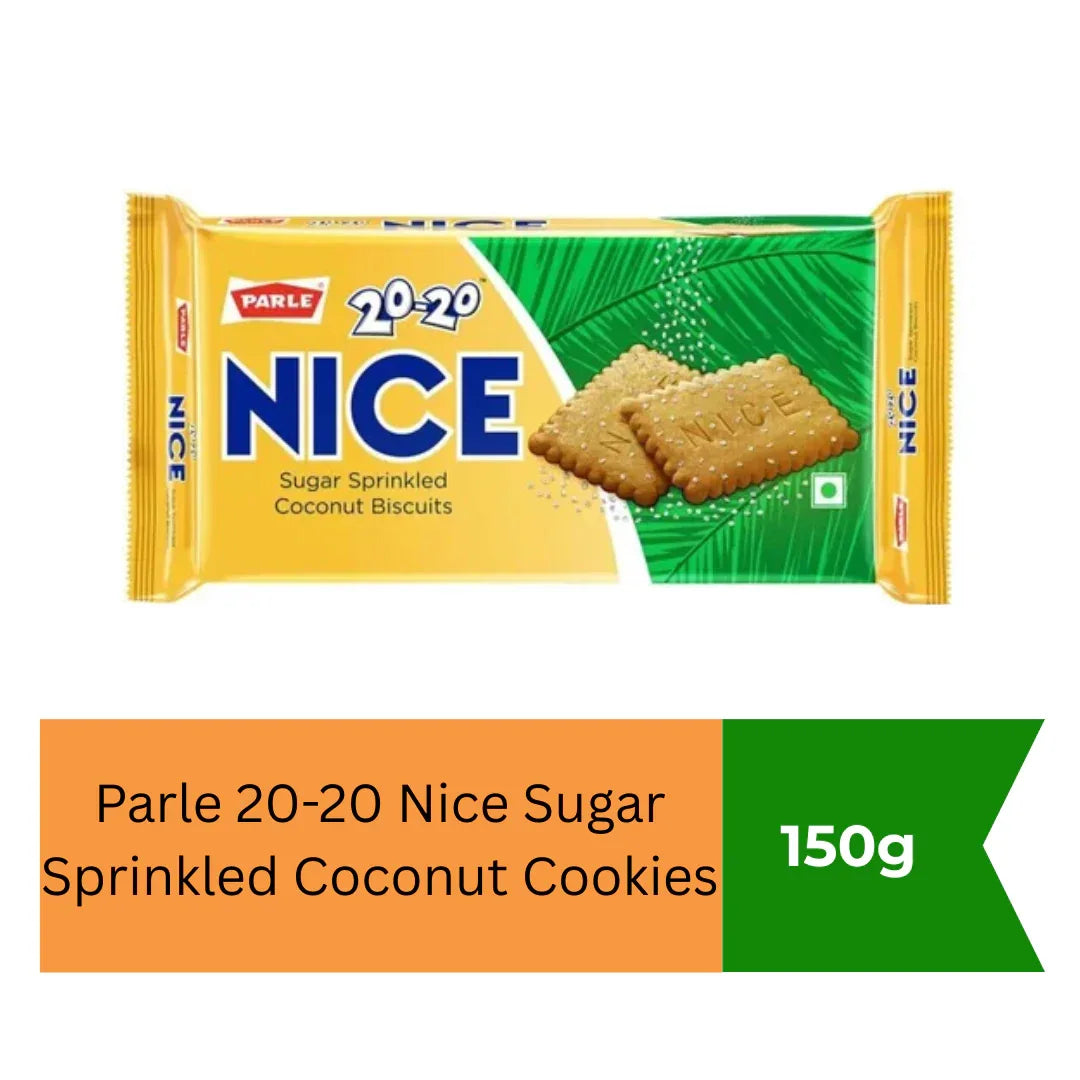 Parle 20-20 Nice Coconut Sugar Sprinkled Cookies (Nariyal Biscuit) | 150g - Crunchy Sweet Bakery Biscuits for Quick Mid-Day Office Snack Breaks & Kids School Tiffin Treats | South Africa | India Bazaar