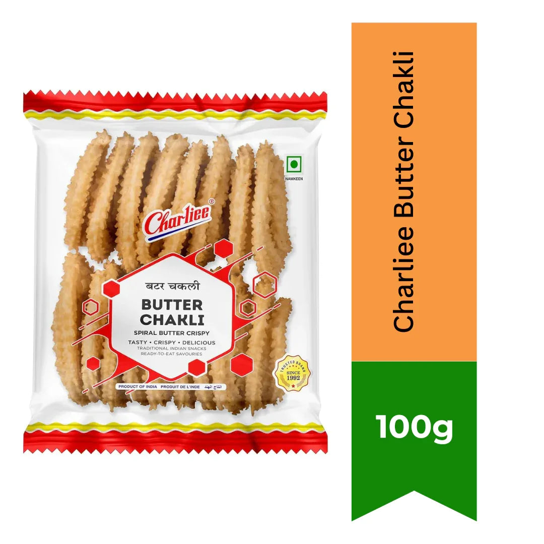 Charliee Butter Chakli (Makhani Butter Chakri) | 100g - Crispy Savoury Spiral Rice & Gram Flour Snack | Rich Creamy Buttery Flavor, Perfect Ready-to-Eat Afternoon Teatime Crunch | South Africa | India Bazaar