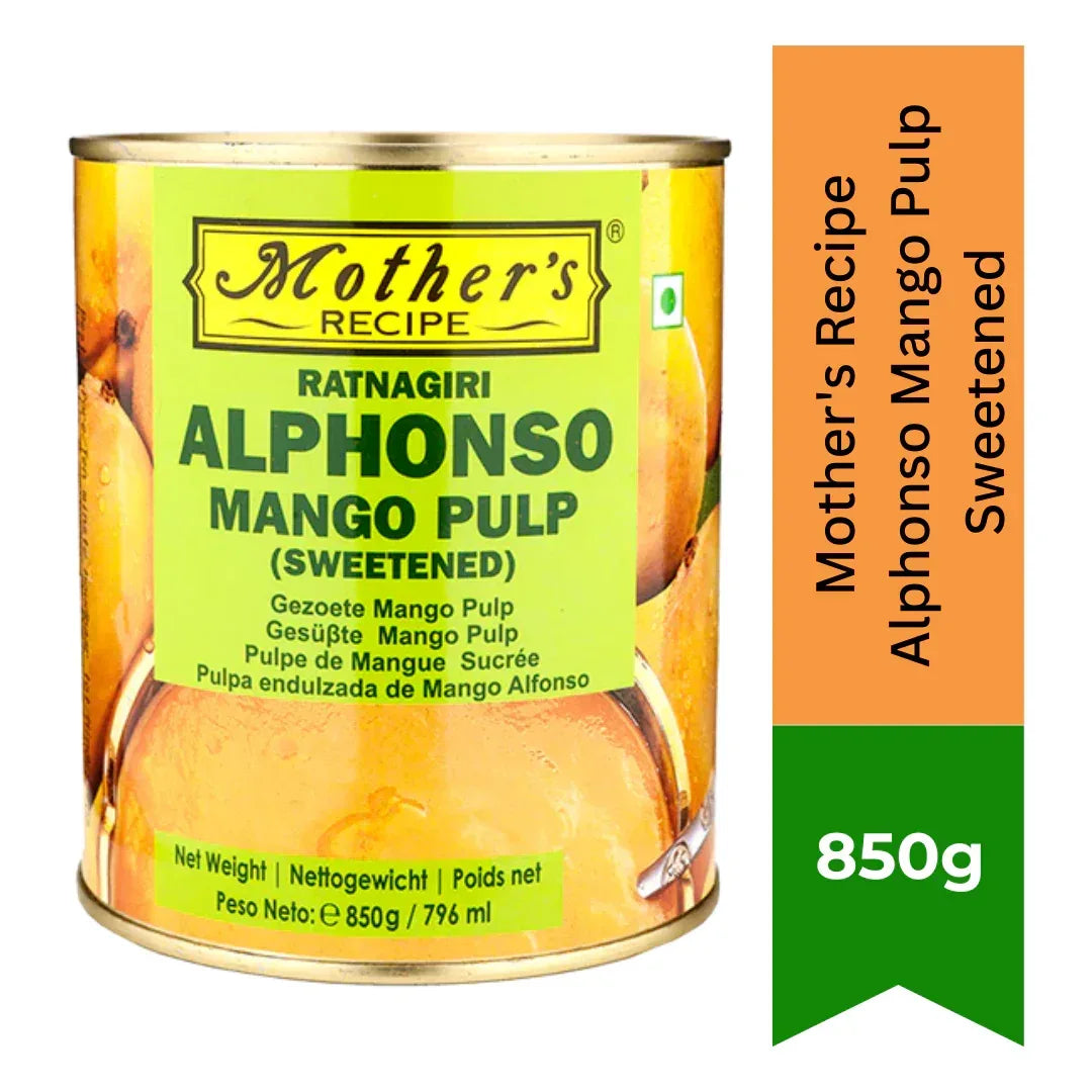 Mother’s Recipe Sweetened Mango Pulp / Alphonso Mango Pulp 850g | Rich Ripe Mango, Smooth & Naturally Sweet | Dessert & Drink Base | South Africa | India Bazaar