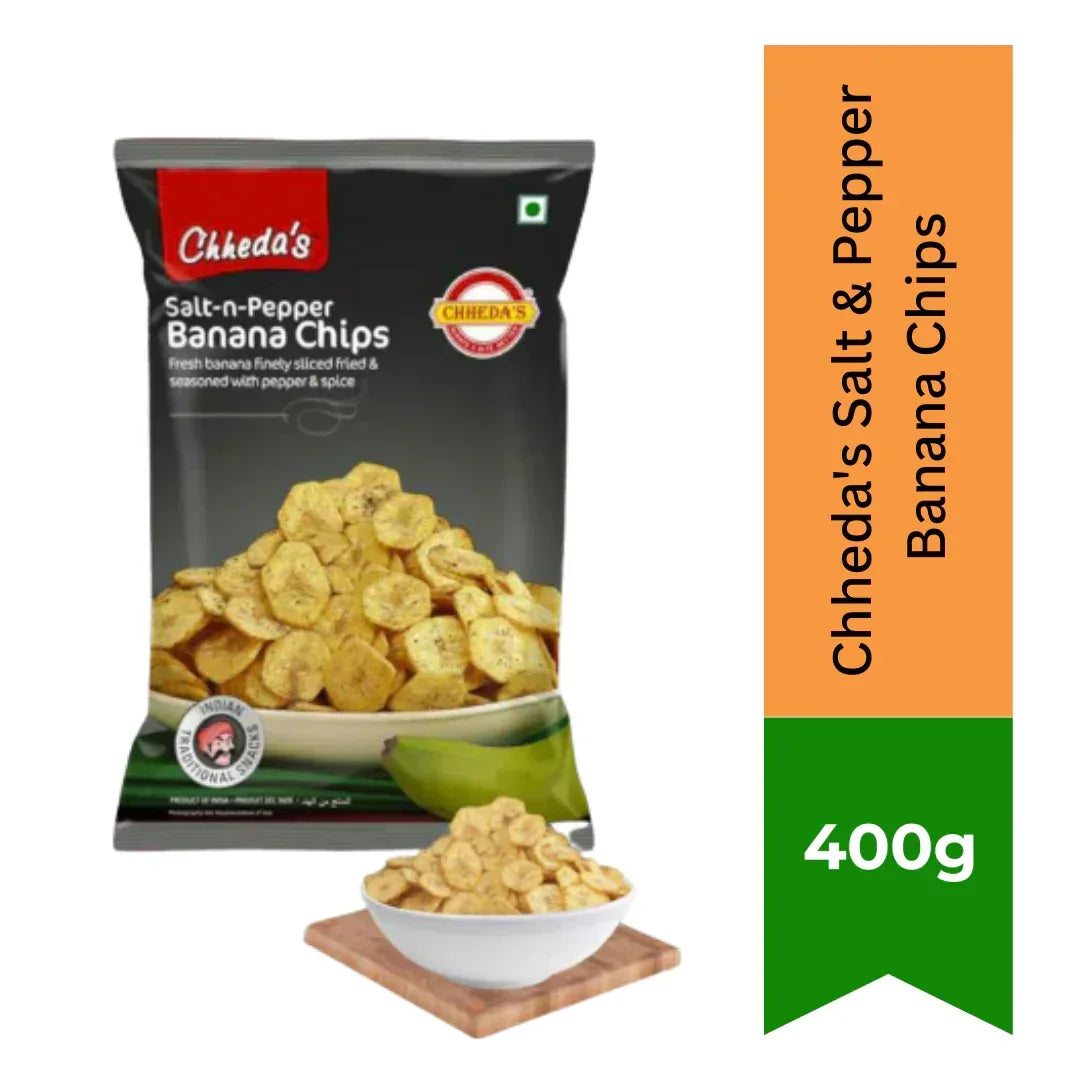Chheda’s Salt & Pepper Banana Chips 400g | Crunchy Fried Banana Slices | Spicy Savoury Snack | South Africa | India Bazaar