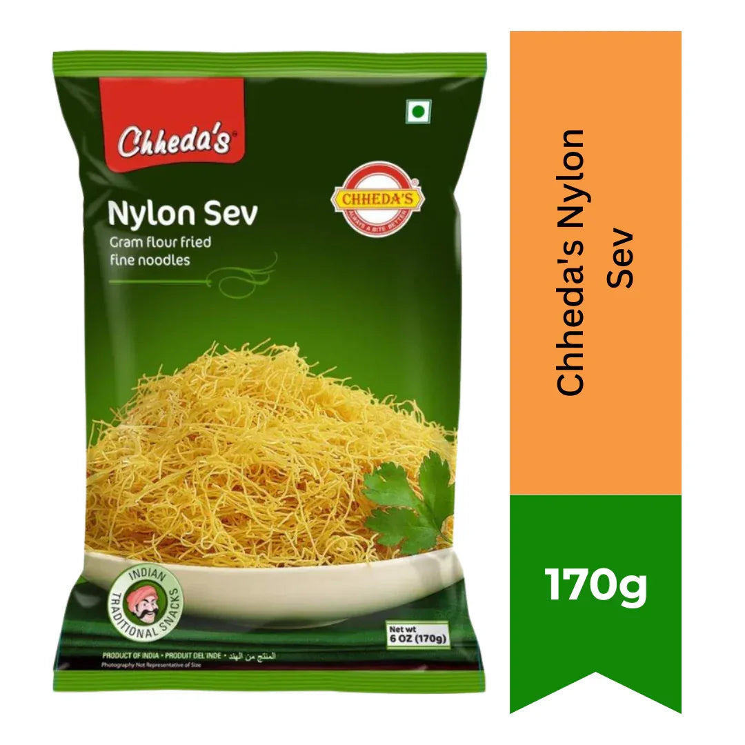 Chheda's Nylon Sev (Fine Gram Flour Vermicelli) | 170g - Super Fine Crispy Sev Crunch for Sev Puri, Bhel & Chaat Topping Garnish | South Africa | India Bazaar