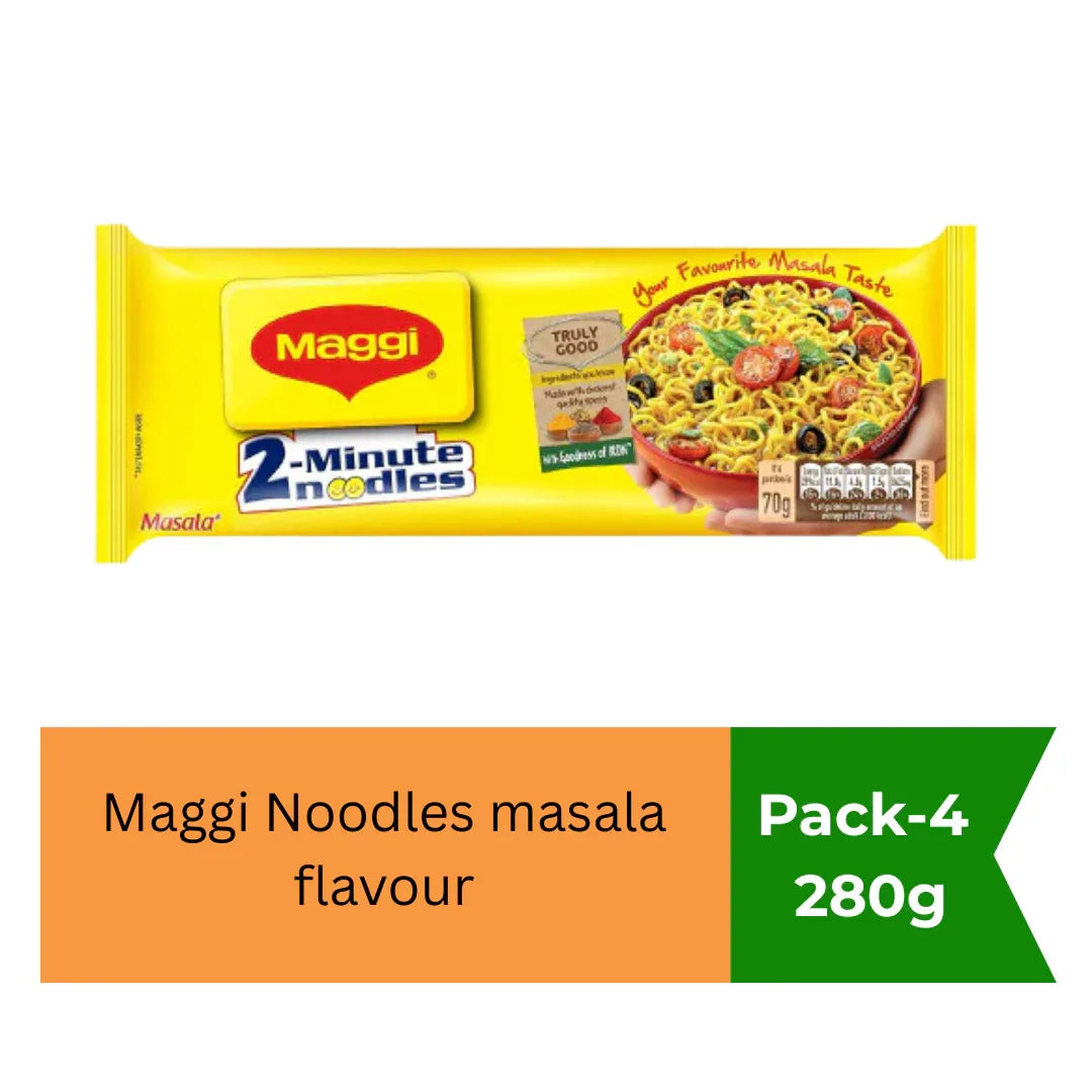 Maggi Masala Noodles Multipack (2-Minute Instant Noodles) | 280g (4 x 70g Pack) - Iconic Roasted Spiced Comfort Snack, Quick School Lunchbox Favorite | South Africa | India Bazaar