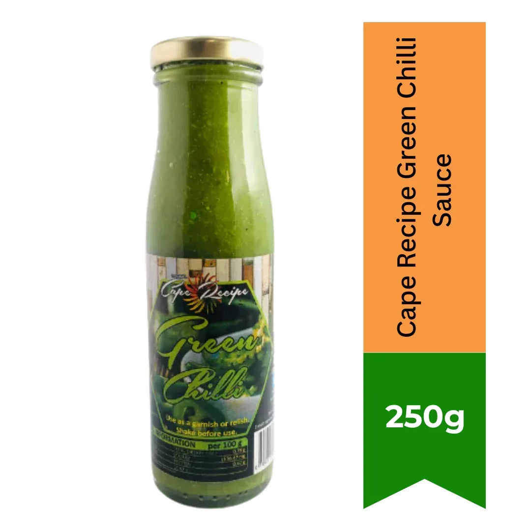 Cape Recipe Green Chilli Sauce (Hari Mirch Ka Tikha Sauce) | 250ml - Sharp Sharp Ground Green Pepper Paste for Flavoring Durban Curries & Stir-Fries | South Africa | India Bazaar