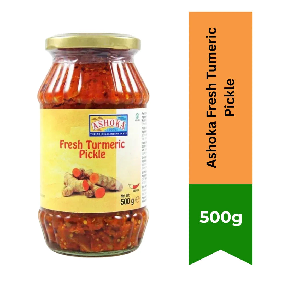 Ashoka Fresh Turmeric Pickle (Lili Haldi Nu Athanu) | 500g - Ayurvedic Raw Golden Turmeric Root Shreds in Cold-Pressed Oil, Promotes Immune Health & Digestion | South Africa | India Bazaar