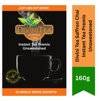 Divini Tea Saffron Chai Instant Tea Premix Unsweetened (Zafran Chai Sugar-Free) | 160g - Diabetic-Friendly 3-in-1 Saffron Milk Tea, Instant Hot Refreshment | South Africa | India Bazaar