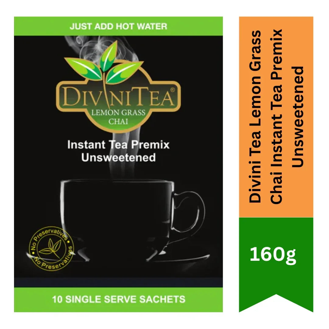Divini Tea Lemon Grass Chai Instant Tea Premix Unsweetened (Lili Chah Sugar-Free) | 160g - Low-Calorie Herby 3-in-1 Milk Tea Powder for Soothing Daily Energy | South Africa | India Bazaar