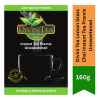 Divini Tea Lemon Grass Chai Instant Tea Premix Unsweetened (Lili Chah Sugar-Free) | 160g - Low-Calorie Herby 3-in-1 Milk Tea Powder for Soothing Daily Energy | South Africa | India Bazaar