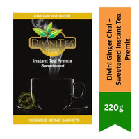 Divini Ginger Chai (Adrak Tea) | 220g - Sweetened Instant Tea Premix for Immunity & Quick Energy, Warming Bold Flavor | South Africa | India Bazaar