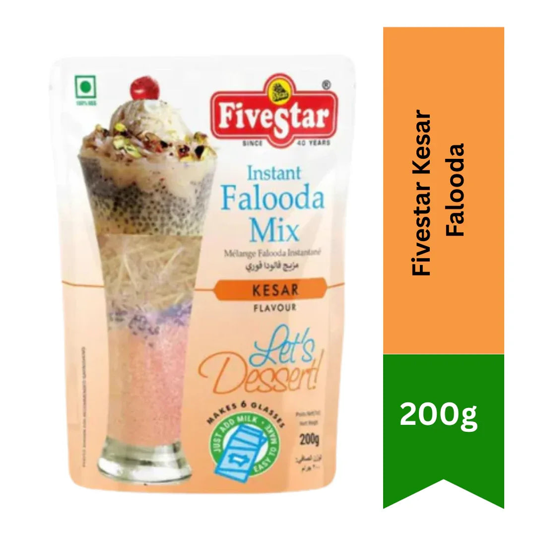 Fivestar Kesar Falooda Instant Mix (Saffron Dessert Drink) | 200g - Sweet Creamy Mix with Sabja Seeds & Vermicelli, Rich Festive Treats | South Africa | India Bazaar
