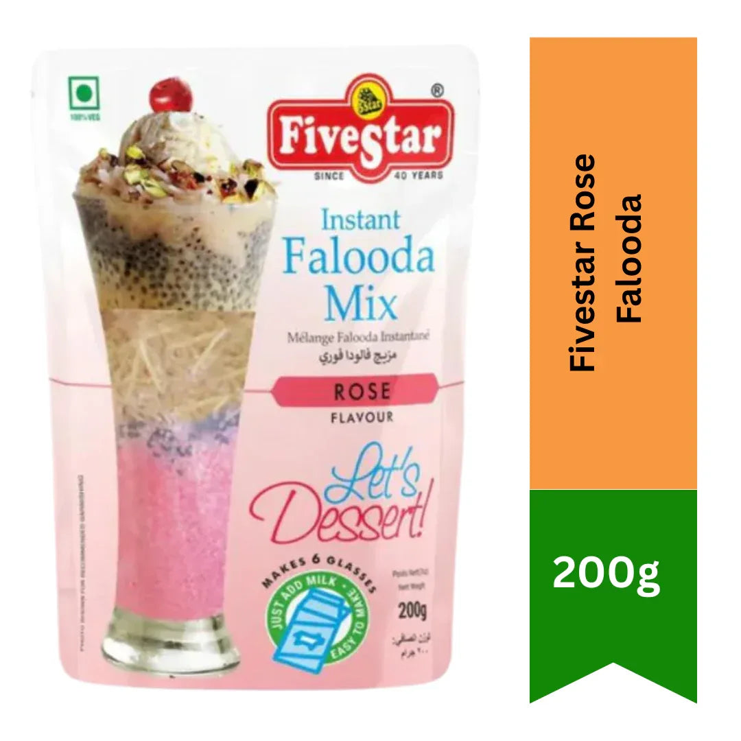 Fivestar Rose Falooda Instant Mix (Gulab Dessert Drink) | 200g - Floral Sweet Indian Cold Beverage Blend, Ultimate Soothing Coolant | South Africa | India Bazaar