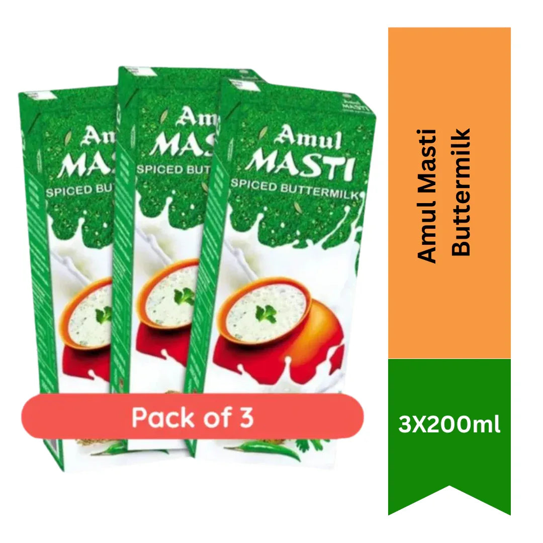 Amul Masti Buttermilk (Spiced Chass) | 3X200ml - Refreshing Indian Yogurt Drink with Spices & Mint, Hydrating & Digestive Coolant | South Africa | India Bazaar
