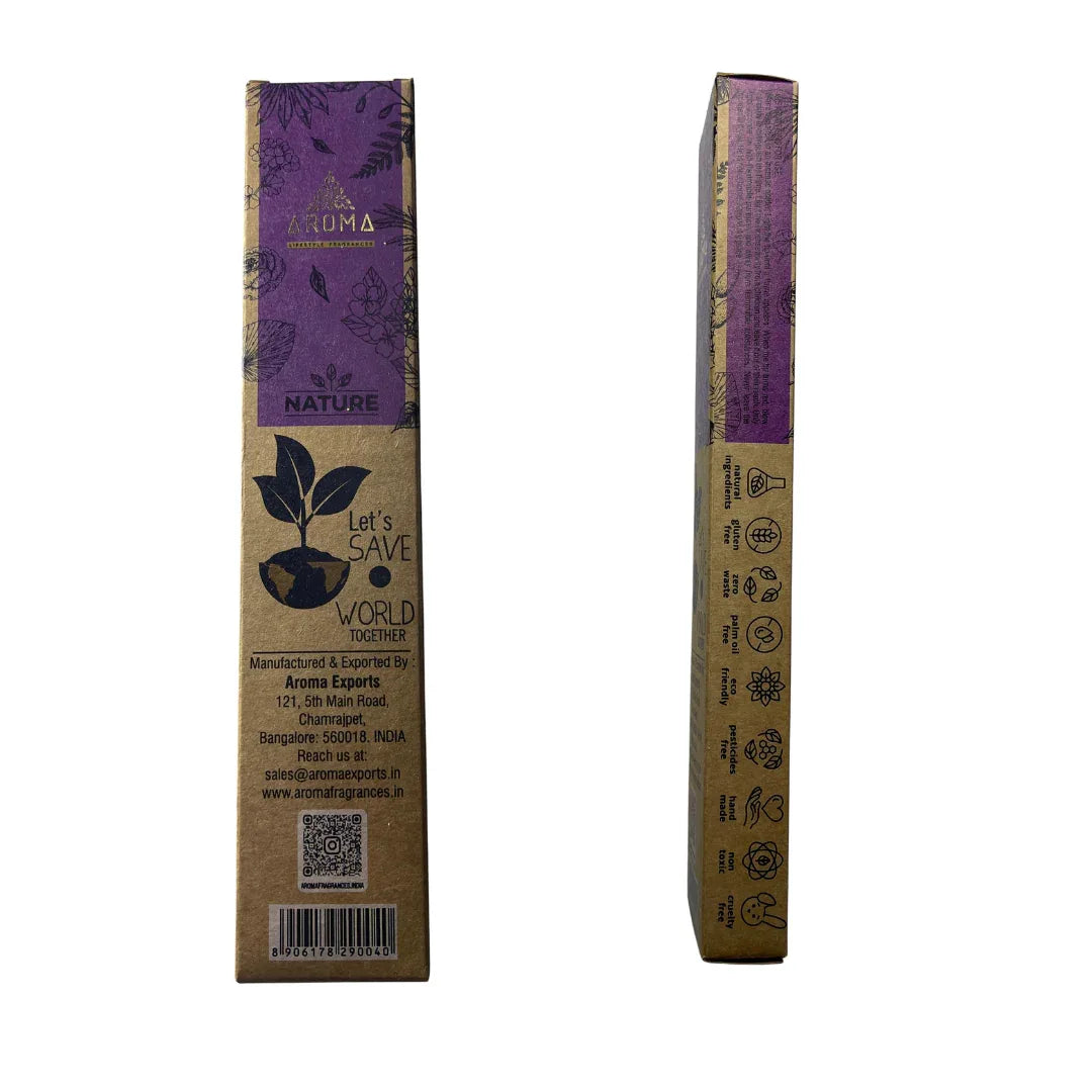 Organic Incense Lavender Lavanda Aroma Nature (Lavender Agarbatti) | 8 Sticks (1-Hour Burn) - Calming Soothing Floral Air Freshener for Bedroom Sleep Ambience & Spa Vibes | South Africa | India Bazaar